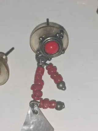 Antiguo conjunto  joyería plata, nácar y coralina