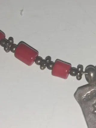 Antiguo conjunto  joyería plata, nácar y coralina