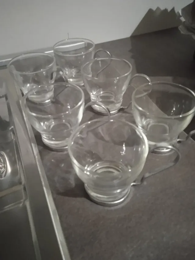 Set 6 Tazzine Caffè Vetro con Manico Metallo