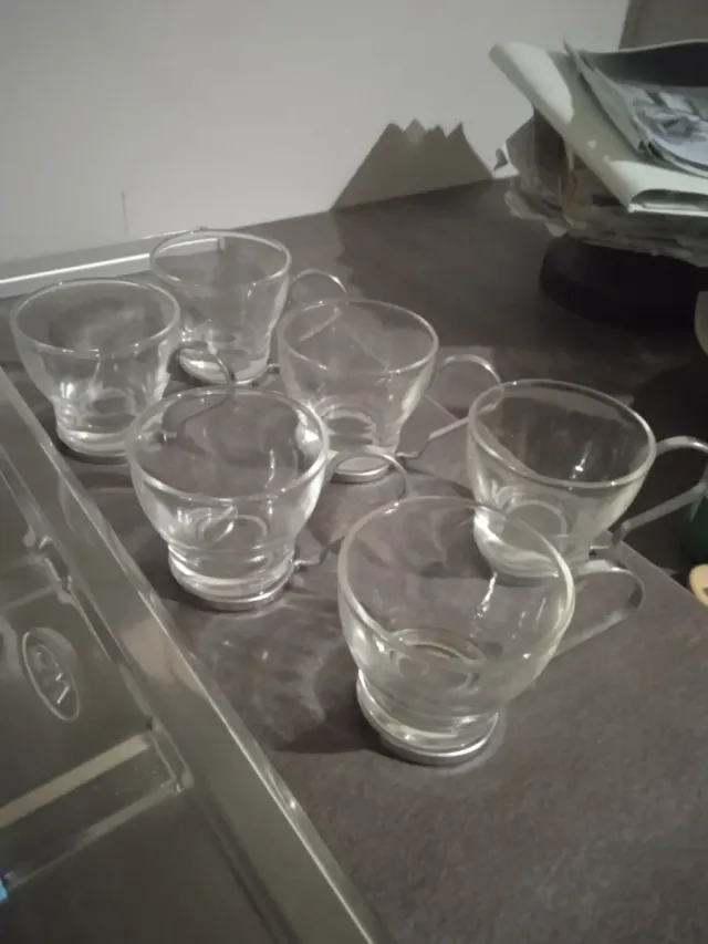 Set 6 Tazzine Caffè Vetro con Manico Metallo