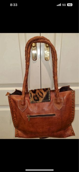 Bolso Cuero Piel Piedra Tachuelas Flecos