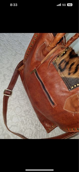 Bolso Cuero Piel Piedra Tachuelas Flecos