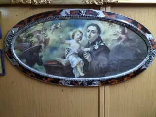 Cuadro antiguo religioso ovalado