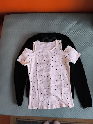 Conjunto Chaqueta Negra y Camiseta Lunares
