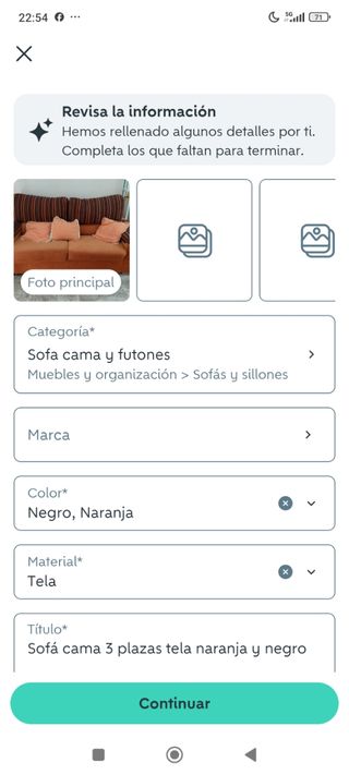 Sofá cama 3 plazas tela naranja y negro