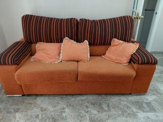 Sofá cama 3 plazas tela naranja y negro