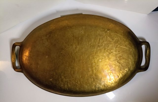 Vassoio ovale vintage ottone con manici 33,5x22,5