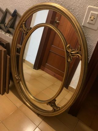 Espejo antiguo ovalado dorado 120x100