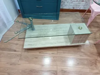 Mesa de centro cristal y mármol