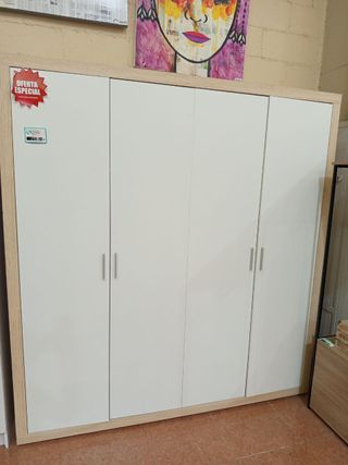 Armario 4 puertas blanco y madera