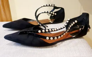 Bailarinas Zara Negras con Perlas