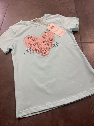 Camiseta niña corazón pedrería