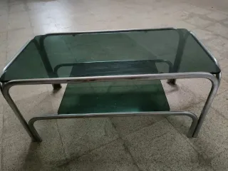 Mesa de centro cristal y metal