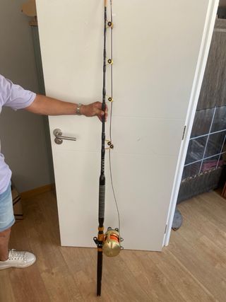 Carrete Shimano Tiagra 50 y caña de pesca.