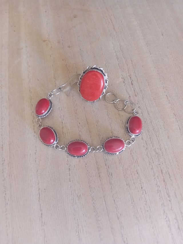 Parure Anello e Bracciale Argento Cinabro Rosso