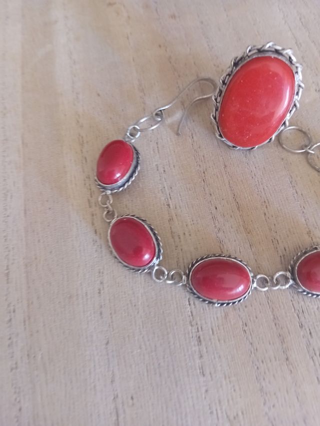 Parure Anello e Bracciale Argento Cinabro Rosso