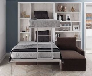 LITERA ABATIBLE CON SOFÁ CHAISE LONGUE Y LIBRERÍA