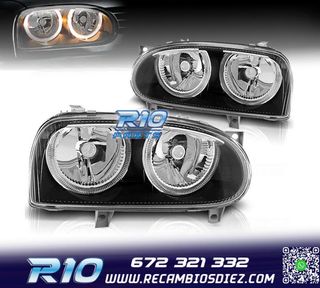 FAROS VOLKSWAGEN VW GOLF MK3 91-97 OJOS ANGEL FONDO NEGRO H7