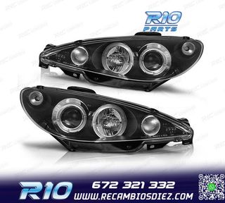 FAROS PEUGEOT 206 98-08 OJOS ANGEL CCFL FONDO NEGRO H4 OEM