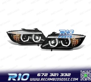 FAROS BMW E90 E91 OJOS ANGEL LED 3D FONDO NEGRO 05-08