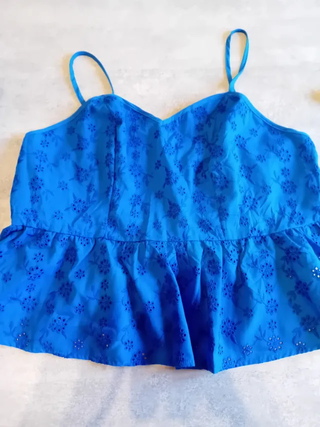 Top donna con spalline ricamato blu Tg.50