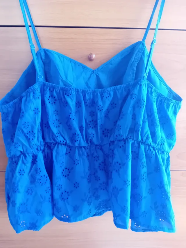 Top donna con spalline ricamato blu Tg.50