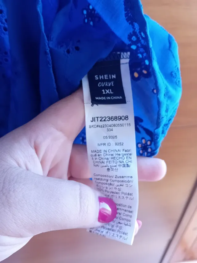 Top donna con spalline ricamato blu Tg.50