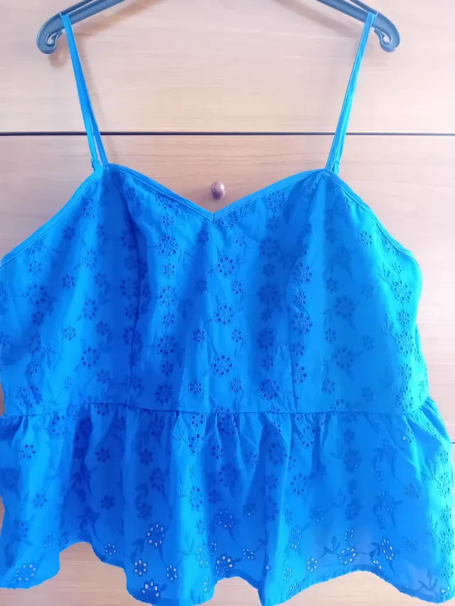 Top donna con spalline ricamato blu Tg.50