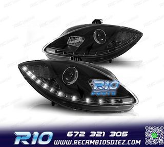 FAROS SEAT LEON ALTEA TOLEDO 04-09 LUZ DIURNA LED FONDO NEGR