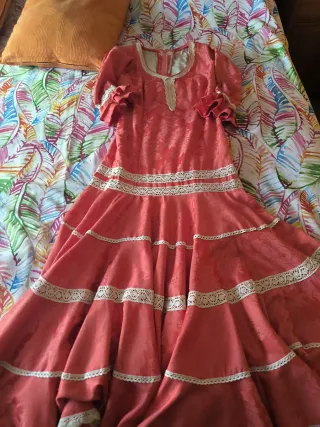 Vestido Flamenco Canastero  coral Encaje bolillos