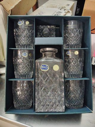 Lote Licorera y Vasos Cristal Bohemia