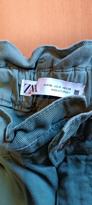 Pantalón Zara Baggy Verde Talla 38
