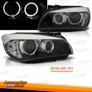 FAROS BMW X1 09- OJOS DE ANGEL LED FONDO NEGRO