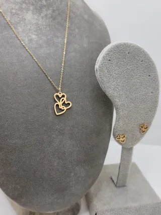 Conjunto Corazón Oro Collar y Pendientes