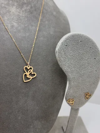 Conjunto Corazón Oro Collar y Pendientes