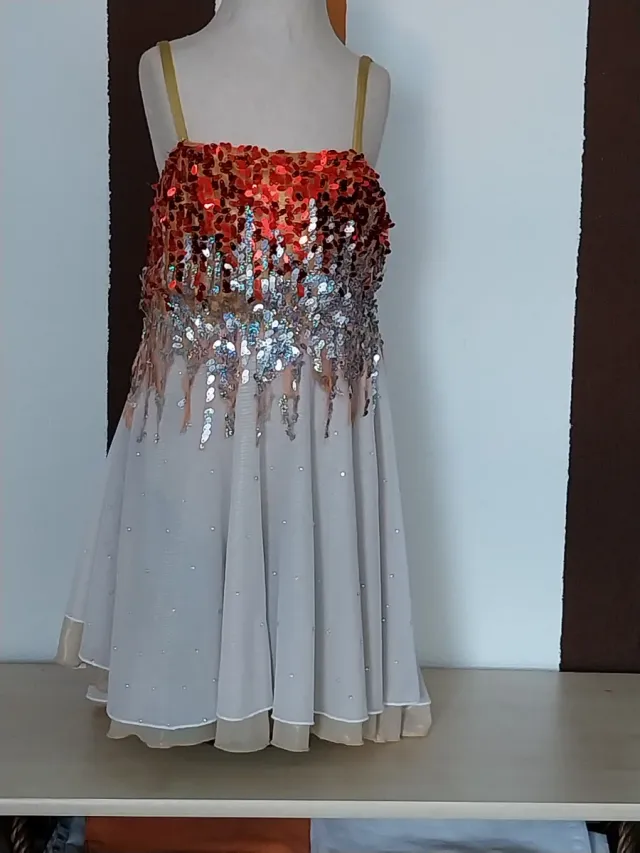 Maillot Baile/Patinaje Lentejuelas Rojo/Plata