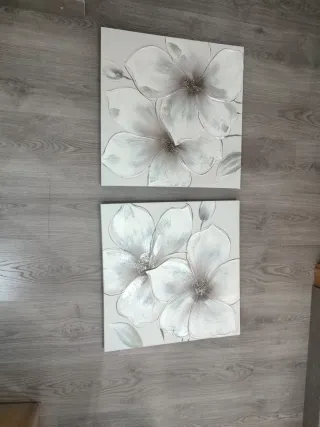 Par Cuadros Florales Blancos