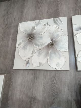 Par Cuadros Florales Blancos