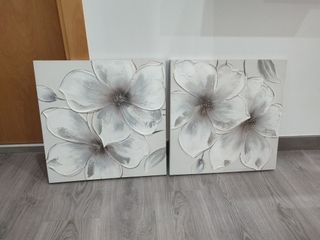 Par Cuadros Florales Blancos