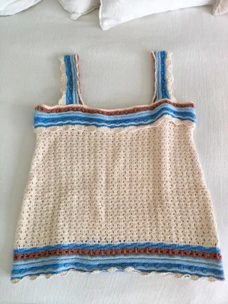 Top crochet Meisïe beige y azul talla L