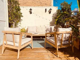 Muebles Terraza Madera + Cojines Impermeables