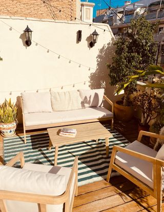 Muebles Terraza Madera + Cojines Impermeables