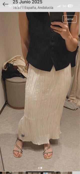 Falda plisada Massimo Dutti Beige