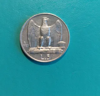 Moneta 5 Lire Argento Aquila Fascio 1927