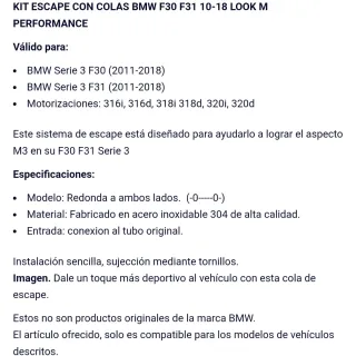 Kit Escape Doble BMW F30-F31 Look M Performance.