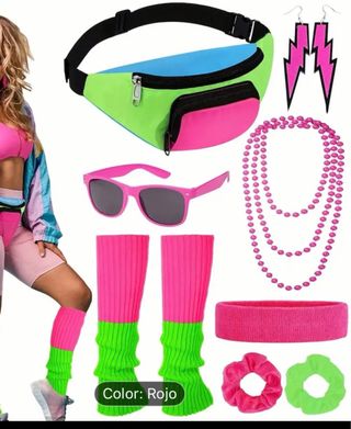 Disfraz Años 80's Accesorios Neón