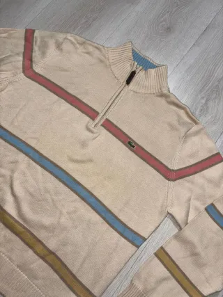 Jersey Lacoste half zip beige rayas