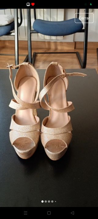 Zapatos de fiesta dorados tacón plataforma