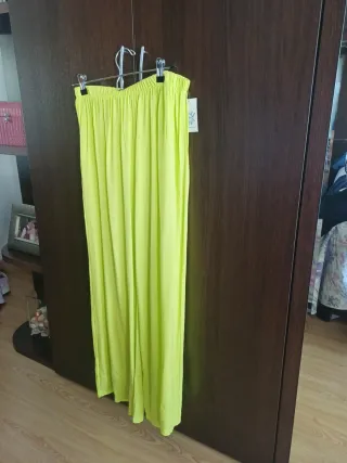 Pantalón lino verde-amarillo
