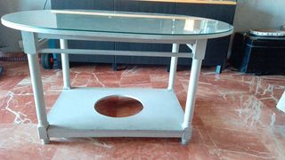Mesa Camilla Redonda Cristal y Tela Beige